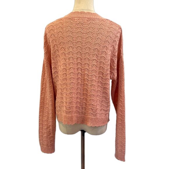 Anthropologie Pink Crochet Cardigan Sweater Button Front Medium - Picture 2 of 8